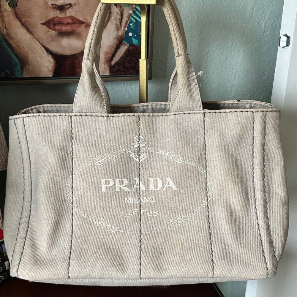 Prada Beige Canvas Tote Satchel - Picture 3 of 17